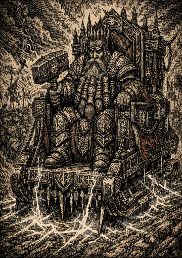 Epic warhammer inspired dwarfs battlefield scene