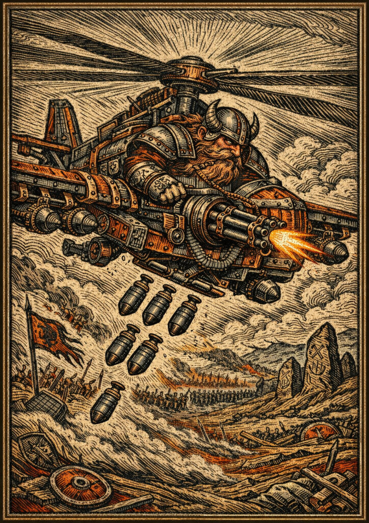 Epic warhammer inspired dwarfs battlefield scene