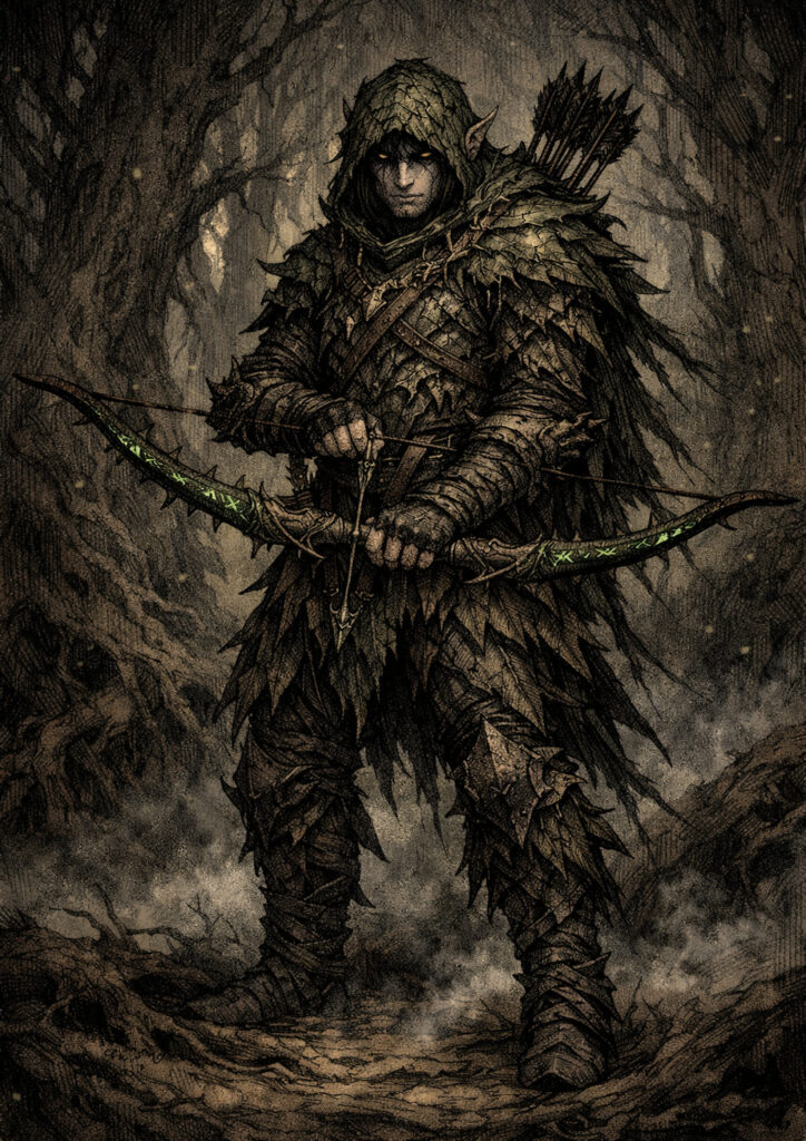 Epic warhammer inspired wood elves battlefield scene