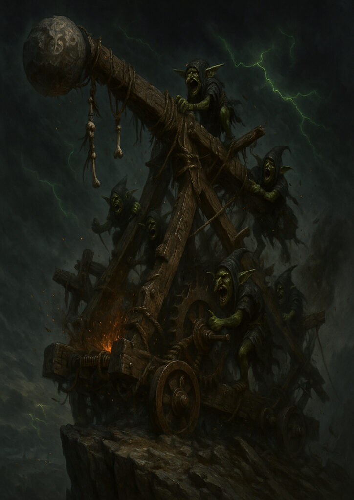 Epic warhammer inspired orks and goblins battlefield