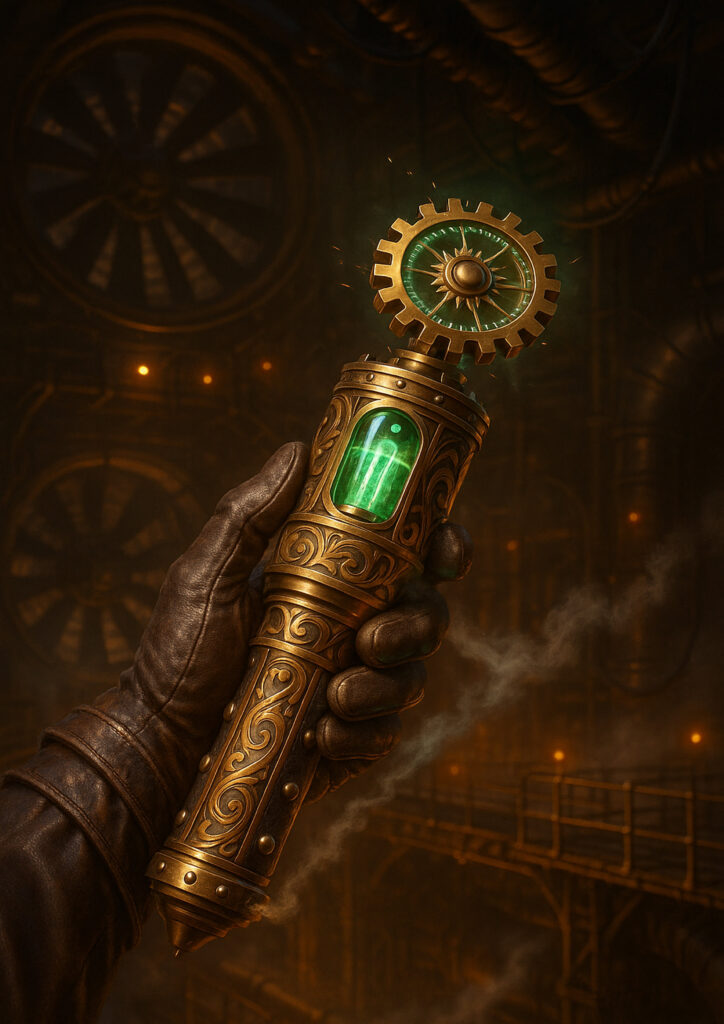 Steampunk reinterpretation of an everyday item transformed into a mechanical object powered by gears and steam.