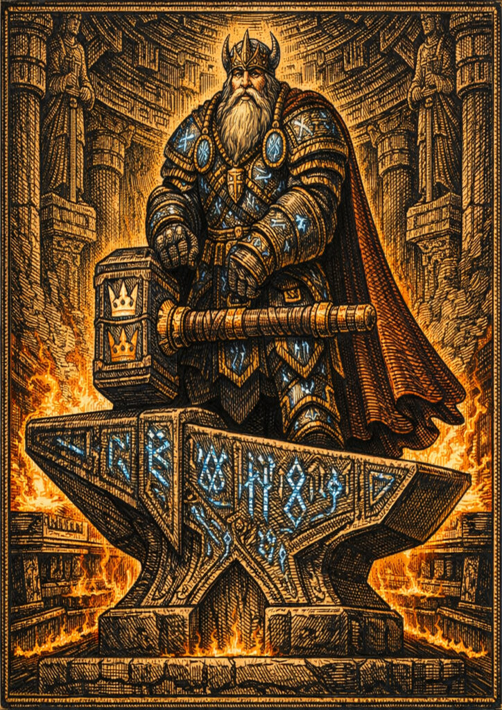 Epic warhammer inspired dwarfs battlefield scene