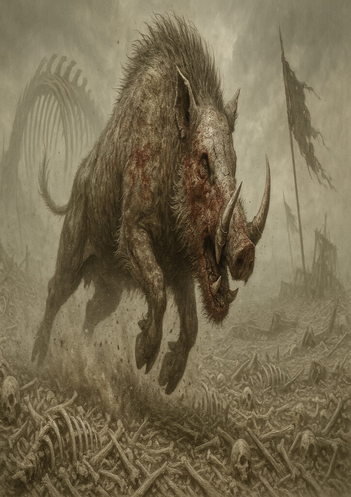 Epic warhammer inspired beastmen battlefield scene