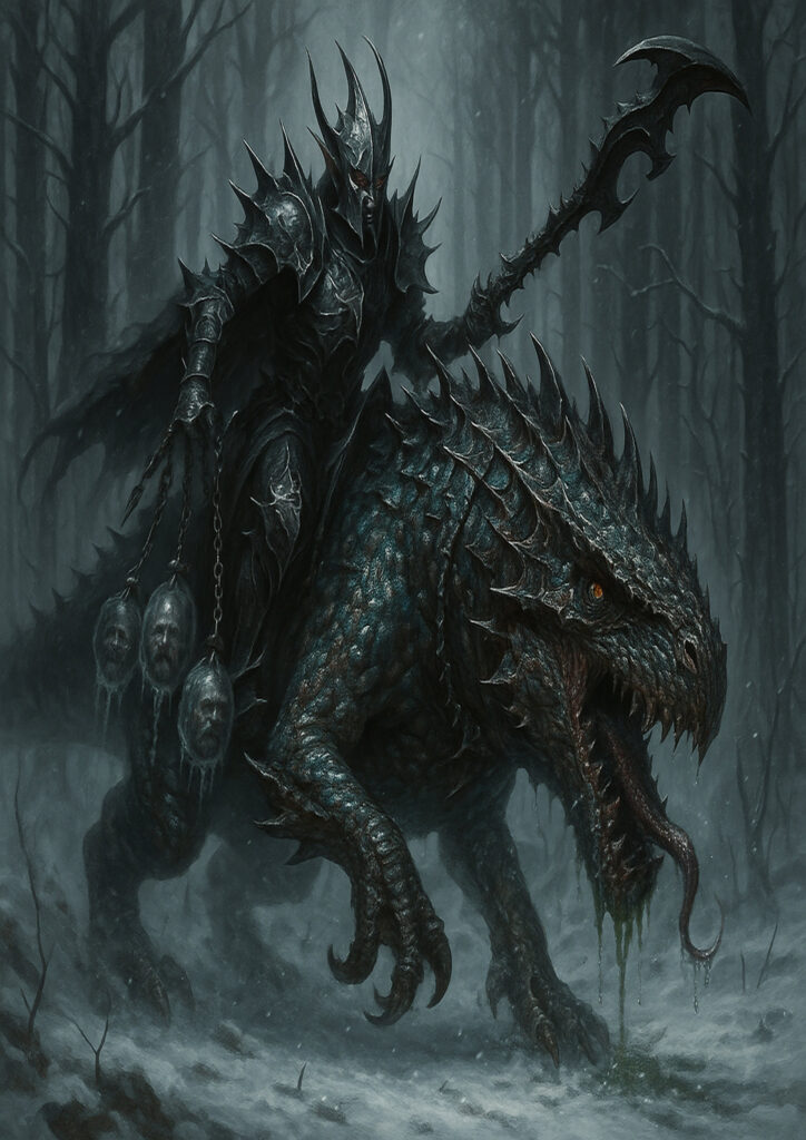 Epic warhammer inspired dark elves battlefield scene