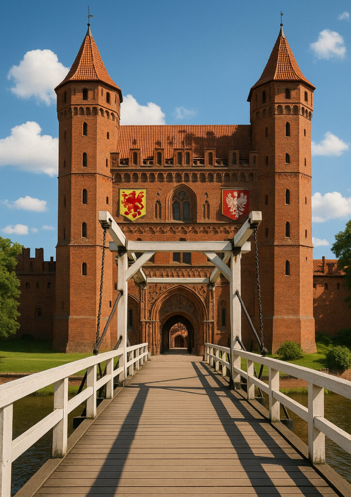 Photorealistic medieval fortress, realistic castle architecture, epic fantasy castle wall decor, high quality print