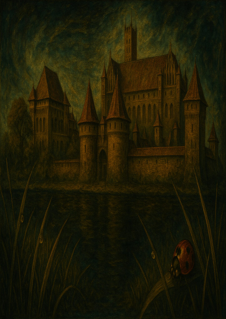 Medieval fantasy castle illustration, majestic stone fortress, classic fantasy architecture, wall art printable