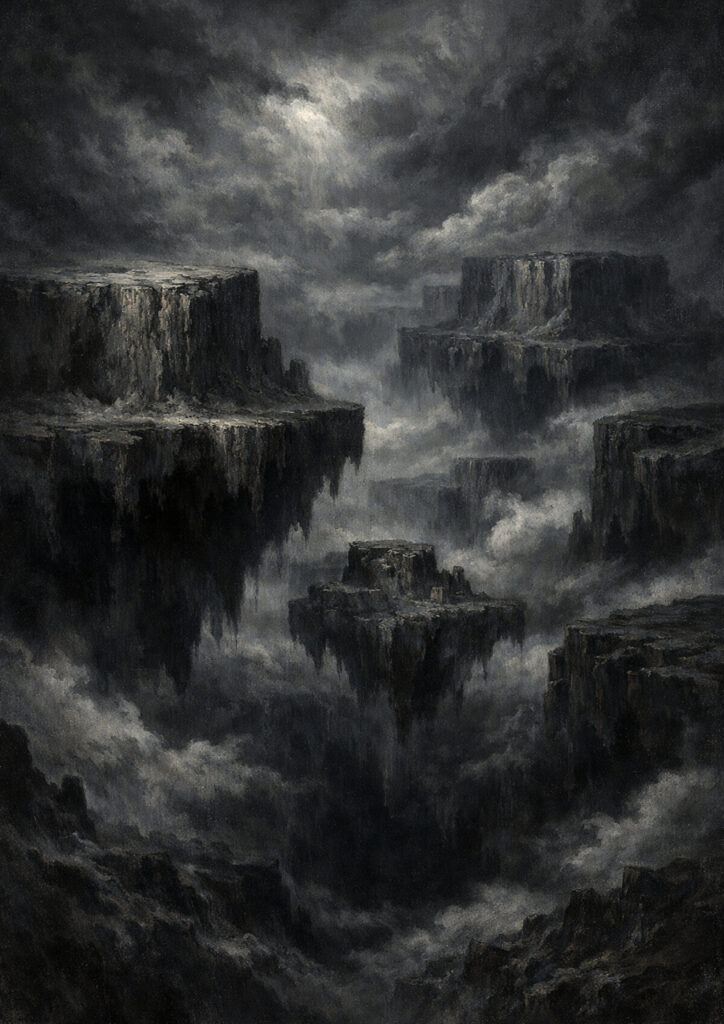 mountain landscape illustration with dramatic lighting