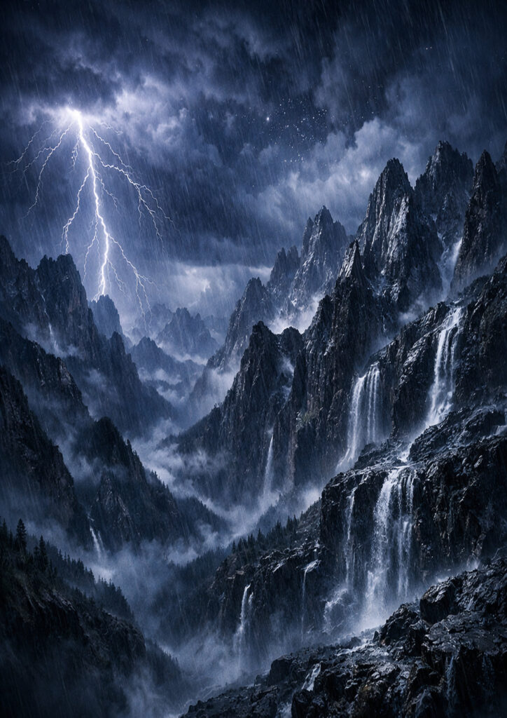 storm landscape scene with powerful atmospheric weather