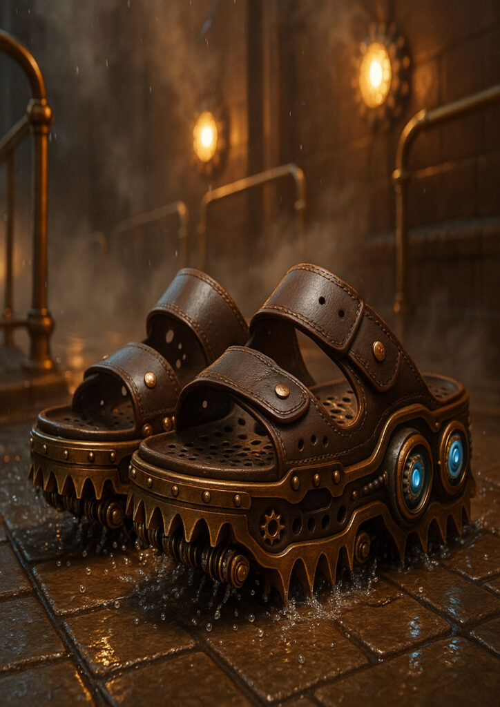 Steampunk everyday item artwork portraying a functional object enhanced with gears and steam-powered elements.
