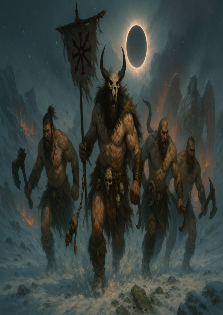 Chaos warriors in heavy armor warhammer inspired art