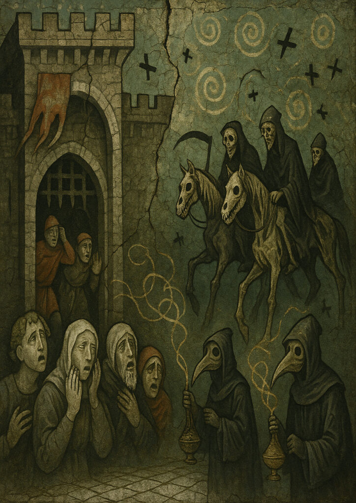 Medieval fresco wall painting, historic mural style artwork, aged plaster texture, traditional medieval art illustration