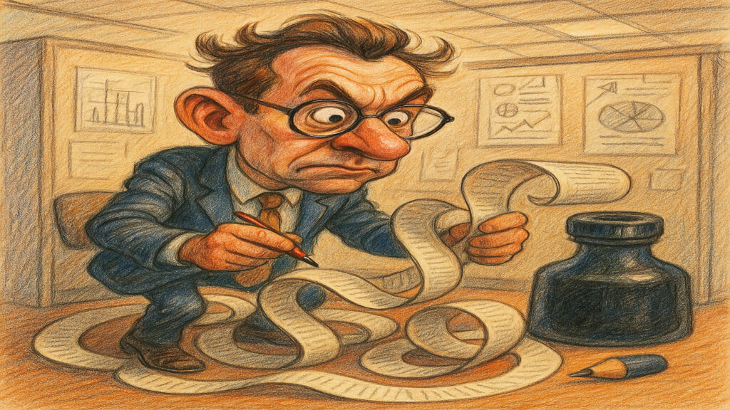 Stylized caricature illustration with light humor and expressive drawing style