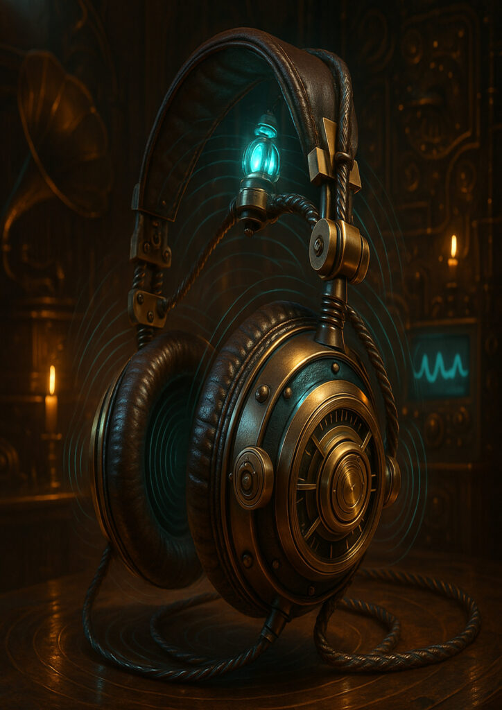 Steampunk everyday item illustration emphasizing gears, valves, and industrial construction.