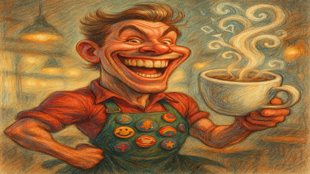 Stylized caricature illustration with light humor and expressive drawing style