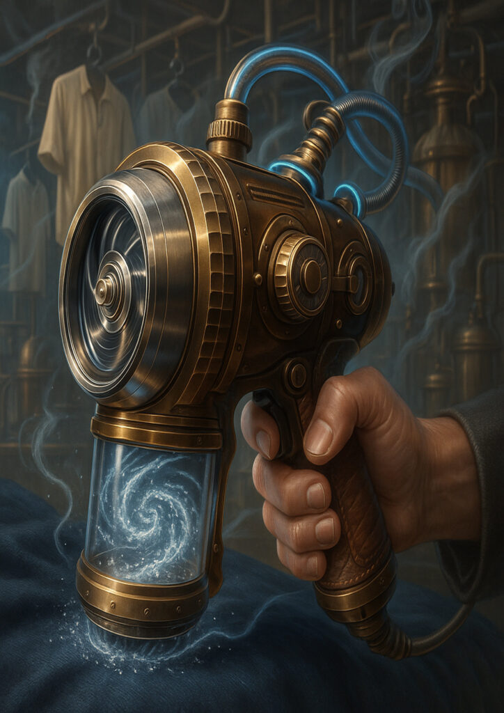 Illustration of a familiar object transformed into a steampunk mechanical device.