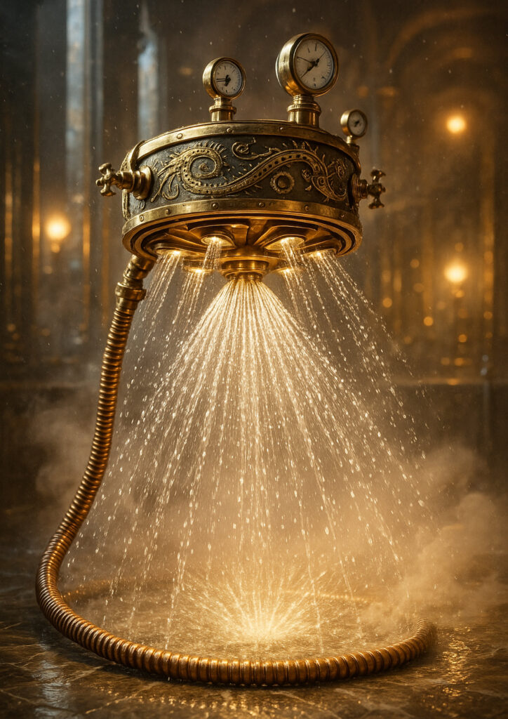 Illustration of a familiar object transformed into a steampunk mechanical device.