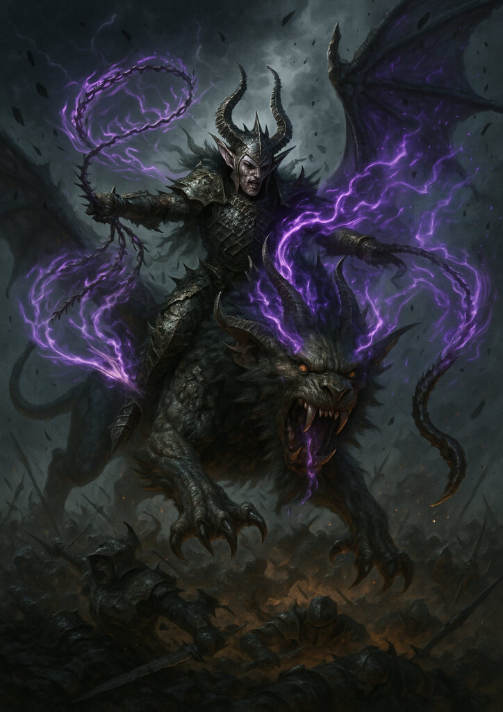 Warhammer inspired dark elf warrior in dark fantasy style