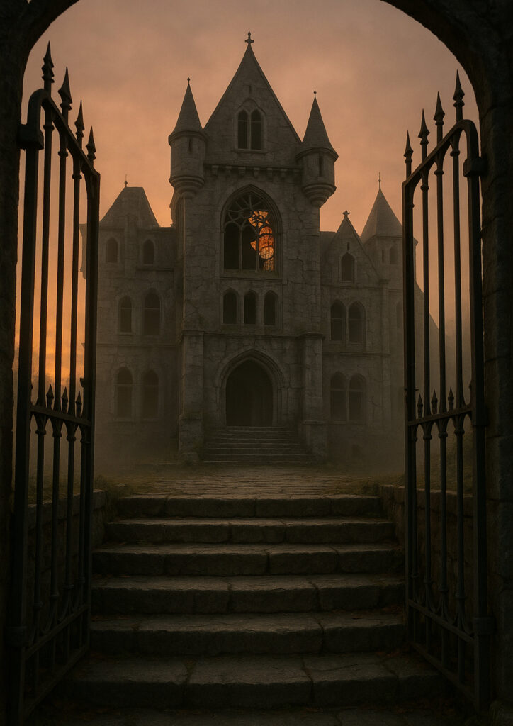 Photorealistic medieval fortress, realistic castle architecture, epic fantasy castle wall decor, high quality print