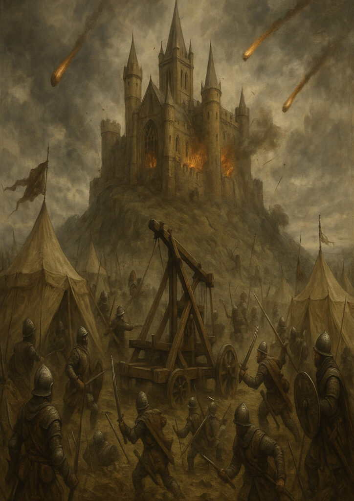 Medieval fantasy castle illustration, majestic stone fortress, classic fantasy architecture, wall art printable