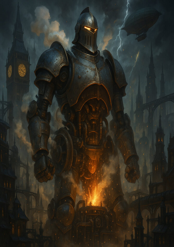 Steampunk vehicle illustration inspired by early industrial technology and mechanical craftsmanship.