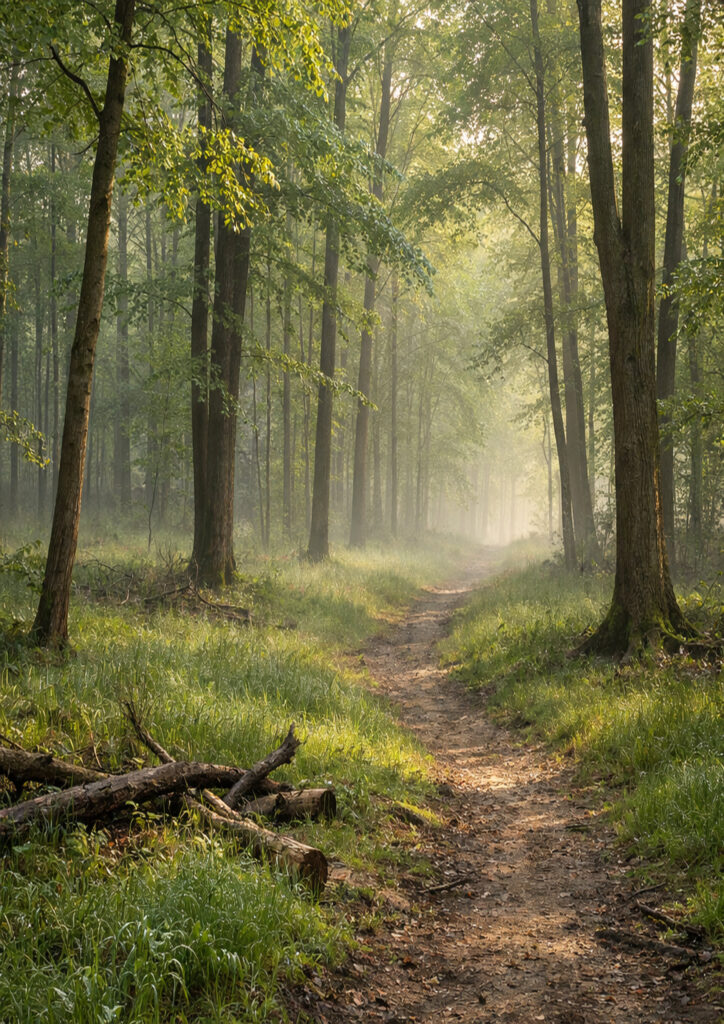 forest landscape artwork with misty forest environment