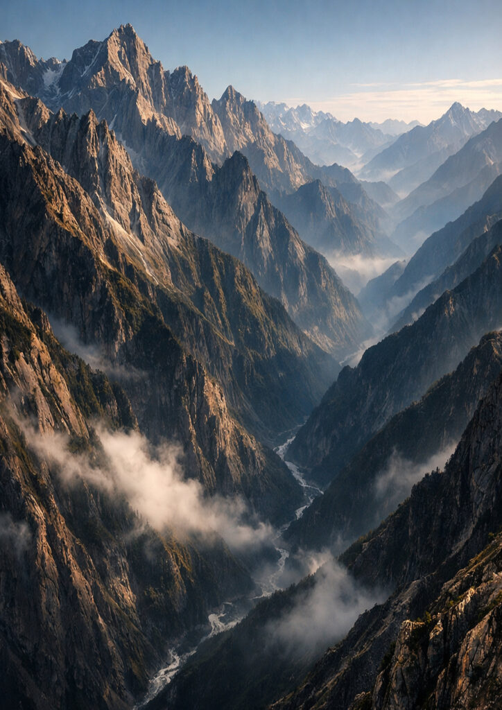 mountain landscape artwork with highland scenery