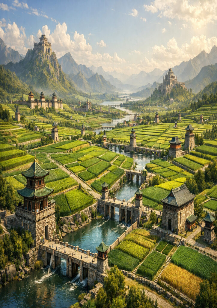 fantasy landscape illustration with atmospheric depth