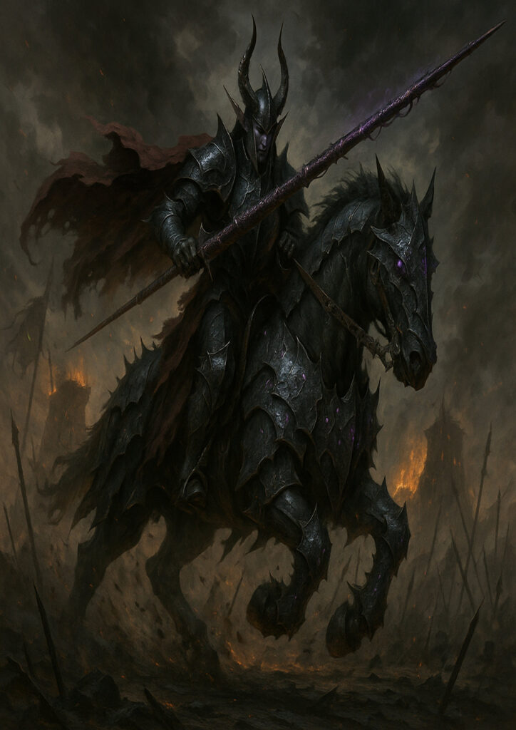 Warhammer inspired dark elf warrior in dark fantasy style