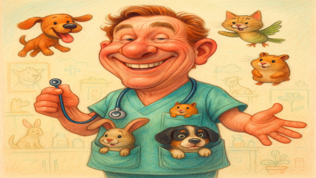 Stylized caricature illustration with light humor and expressive drawing style