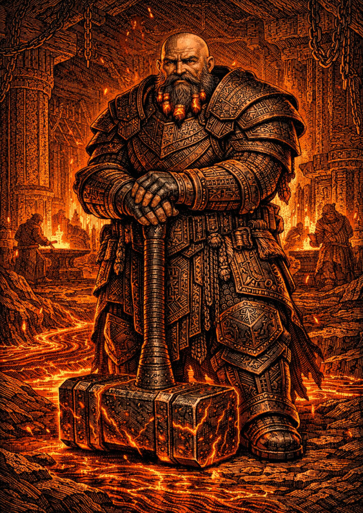 Epic warhammer inspired dwarfs battlefield scene