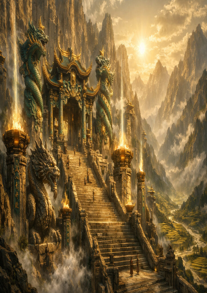 fantasy landscape image inspired by mythical realms