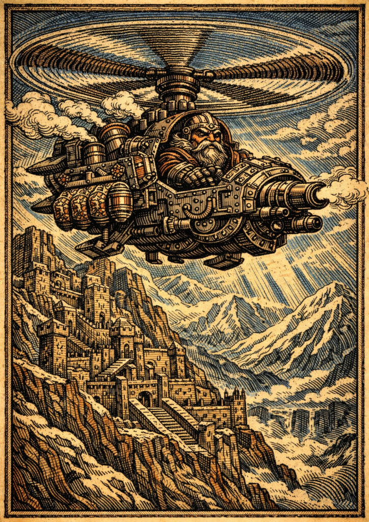 Epic warhammer inspired dwarfs battlefield scene