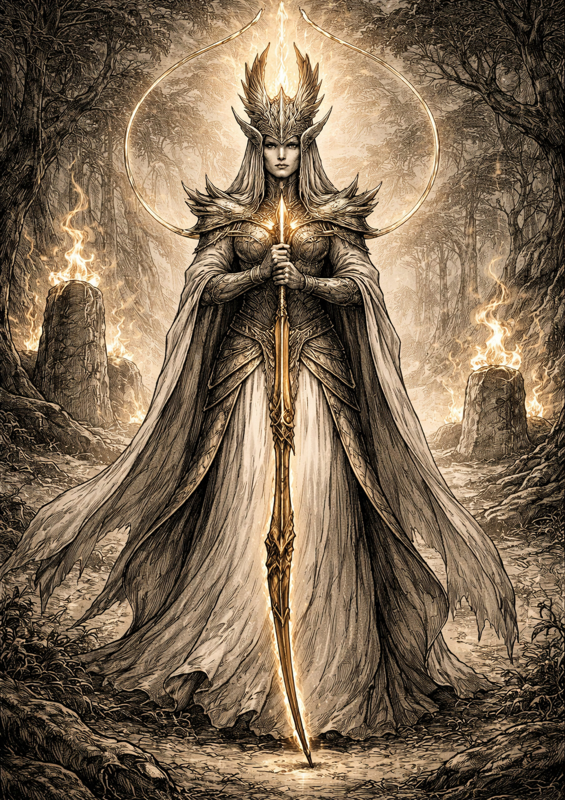 Cinematic warhammer inspired high elves illustration