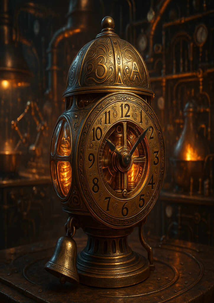 Everyday item illustrated as a steampunk invention inspired by Victorian industrial technology.