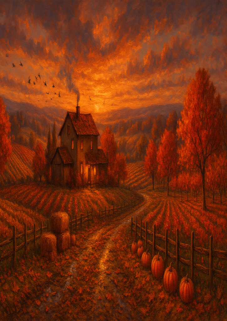 autumn countryside landscape artwork showing rural fields