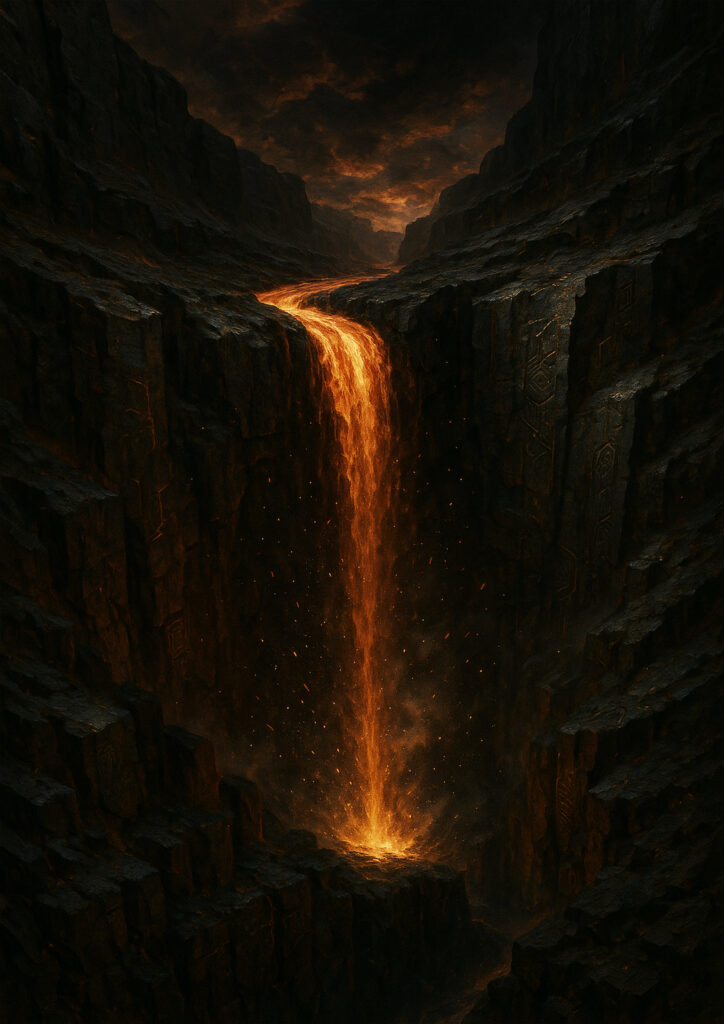 fantasy waterfall landscape artwork with mist and light