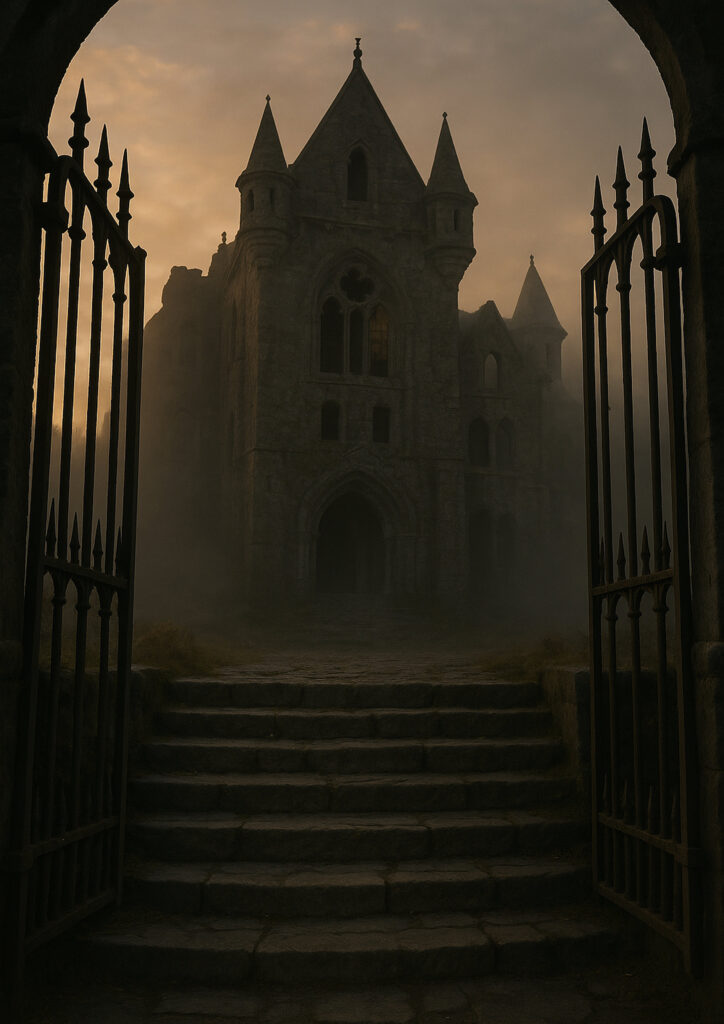 Medieval fantasy castle illustration, majestic stone fortress, classic fantasy architecture, wall art printable