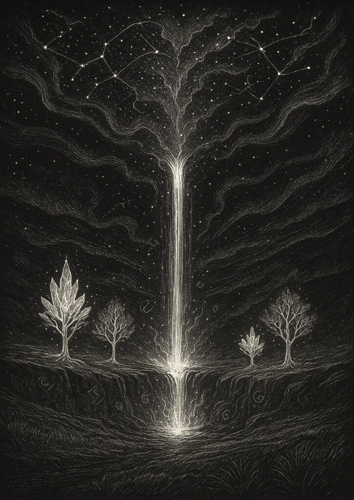 ink waterfall landscape drawing with dynamic lines