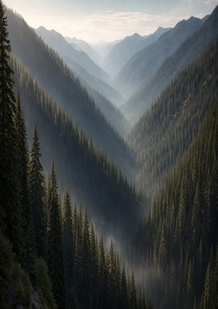 forest landscape artwork with misty forest environment