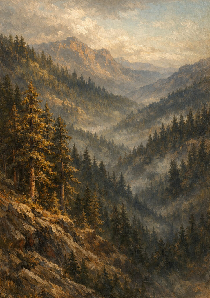 forest landscape artwork with trees and natural light