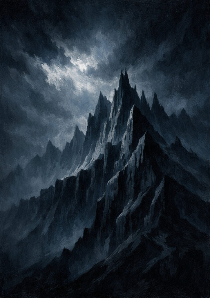 mountain landscape illustration with dramatic lighting