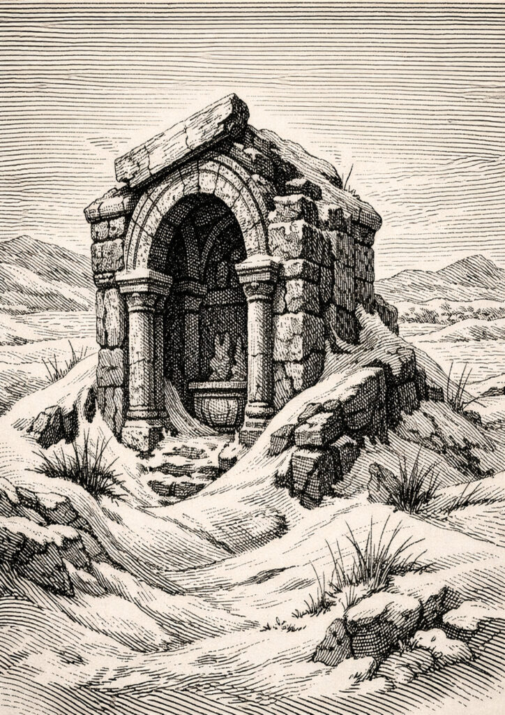 ruins landscape sketch illustration with historical decay