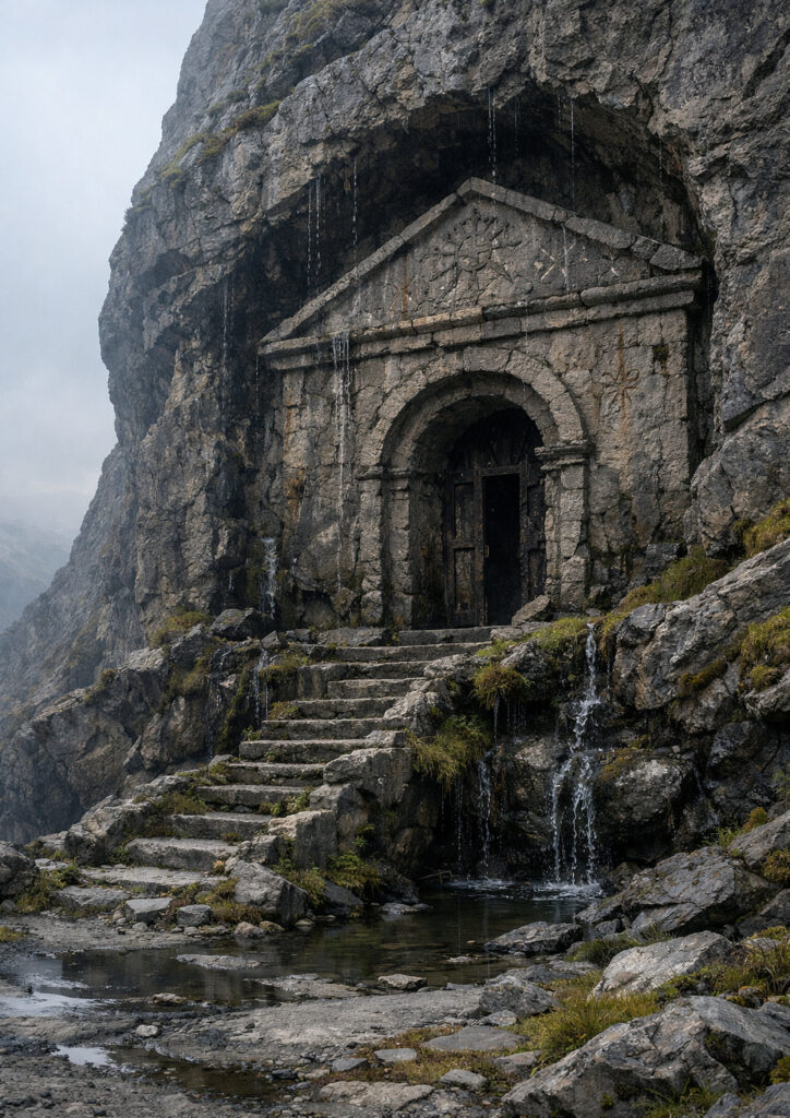 photorealistic ruins landscape image of forgotten city