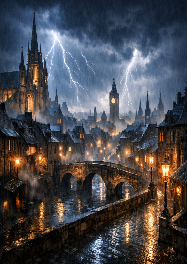 storm landscape scene with powerful atmospheric weather