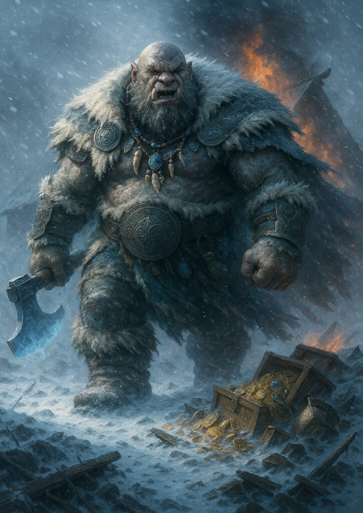 Cinematic warhammer inspired ogres illustration