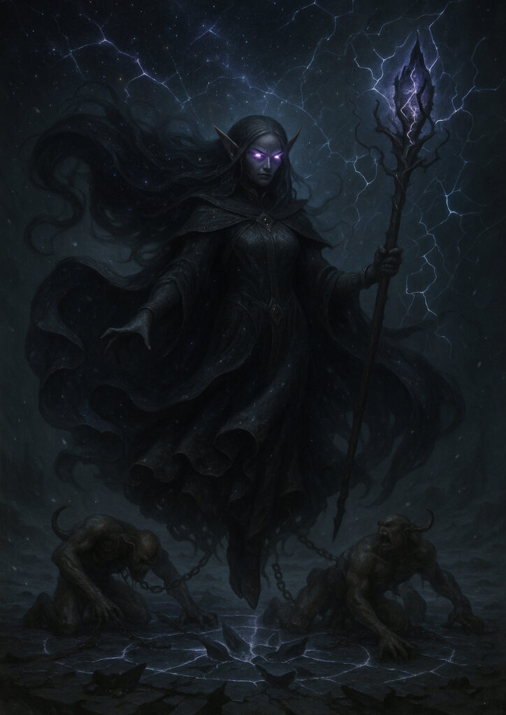 Dark elf commander inspired by warhammer aesthetic