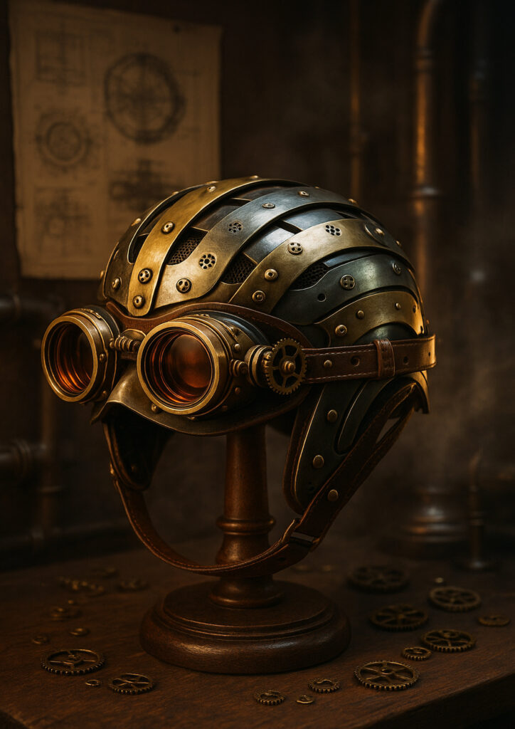 Everyday item illustrated as a steampunk invention inspired by Victorian industrial technology.