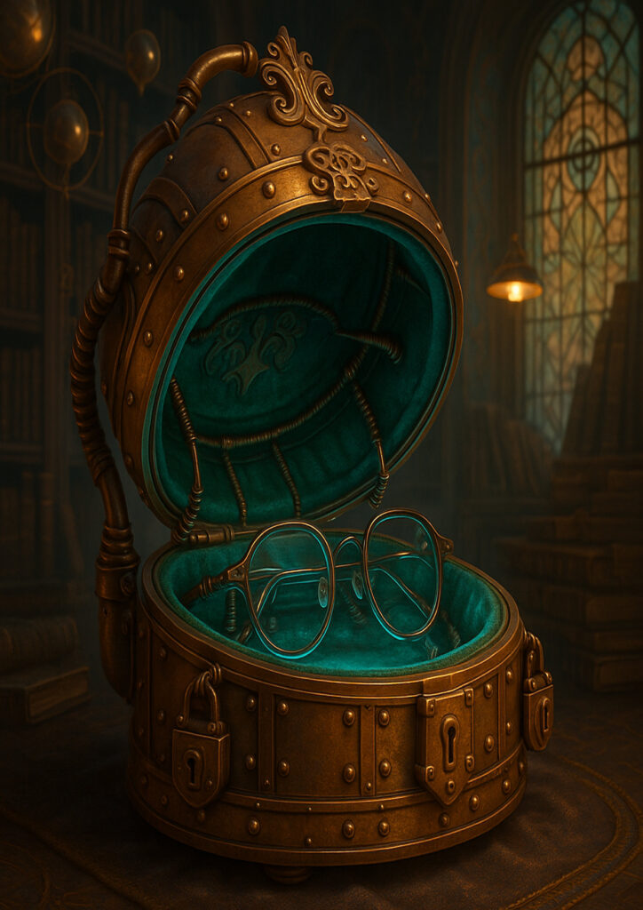 Steampunk artwork depicting a common item redesigned with pipes, gears, and steam-powered details.