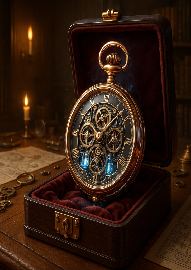 Industrial-style steampunk everyday item illustration featuring exposed mechanisms and metal textures.