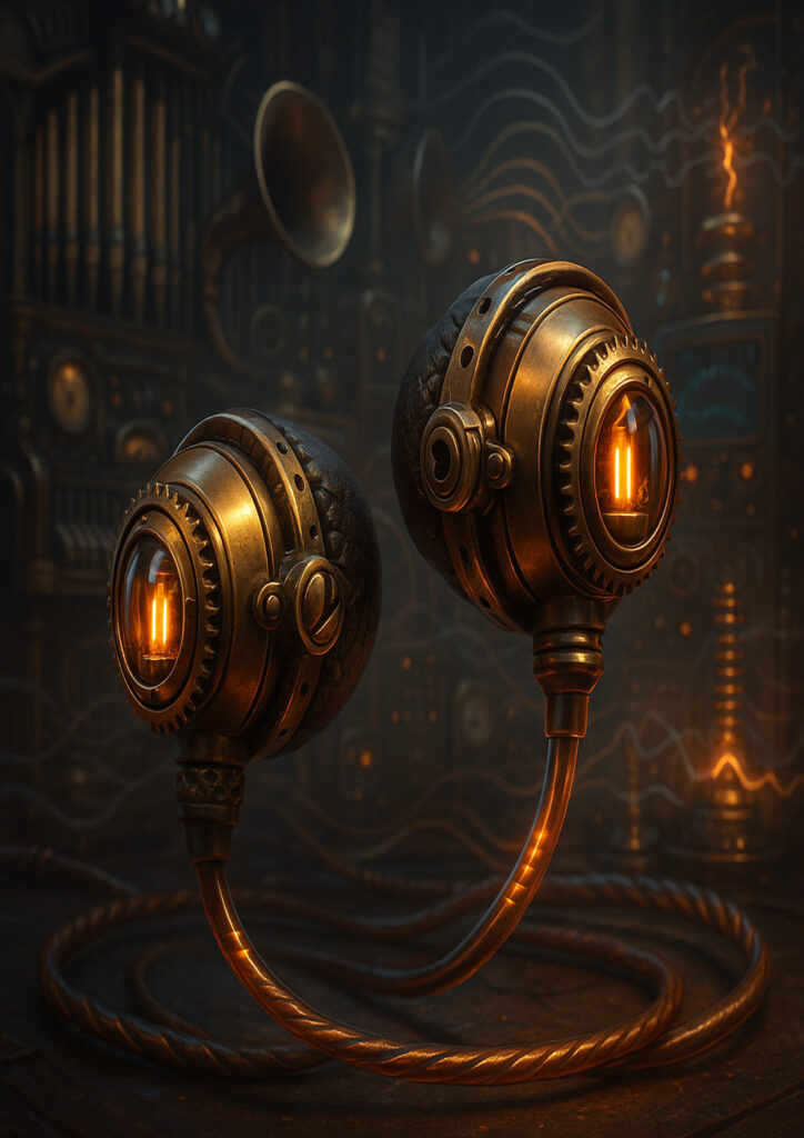 Industrial-style steampunk everyday item illustration featuring exposed mechanisms and metal textures.